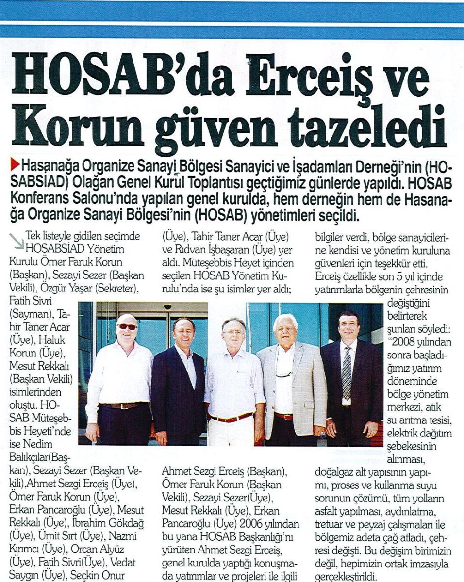 HOSAB` da Erceiş ve Korun Güven Tazeledi