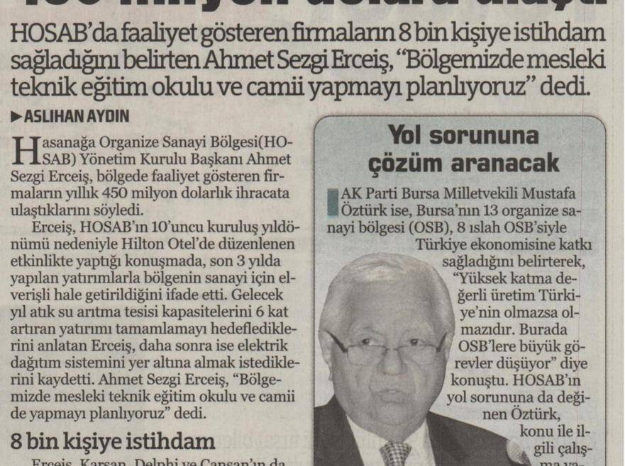 HOSAB` ın Yıllık İhracatı 450 Milyon Dolara Ulaştı