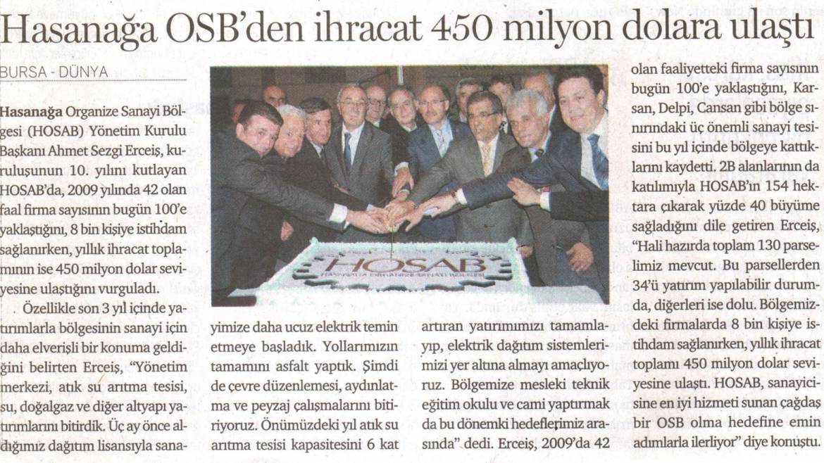 Hasanağa OSB` den İhracat 450 Milyon Dolara Ulaştı
