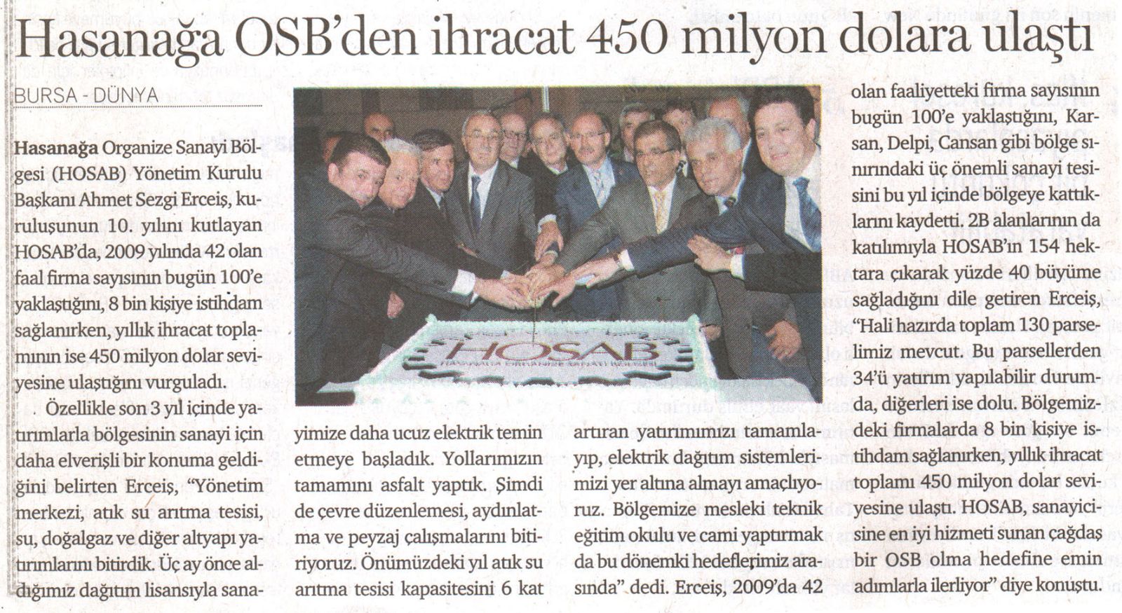 Hasanağa OSB` den İhracat 450 Milyon Dolara Ulaştı