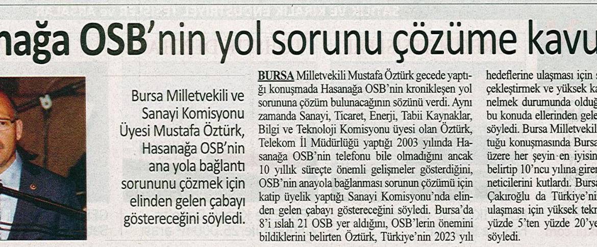 Hasanağa OSB` nin Yol Sorunu Çözüme Kavuşacak
