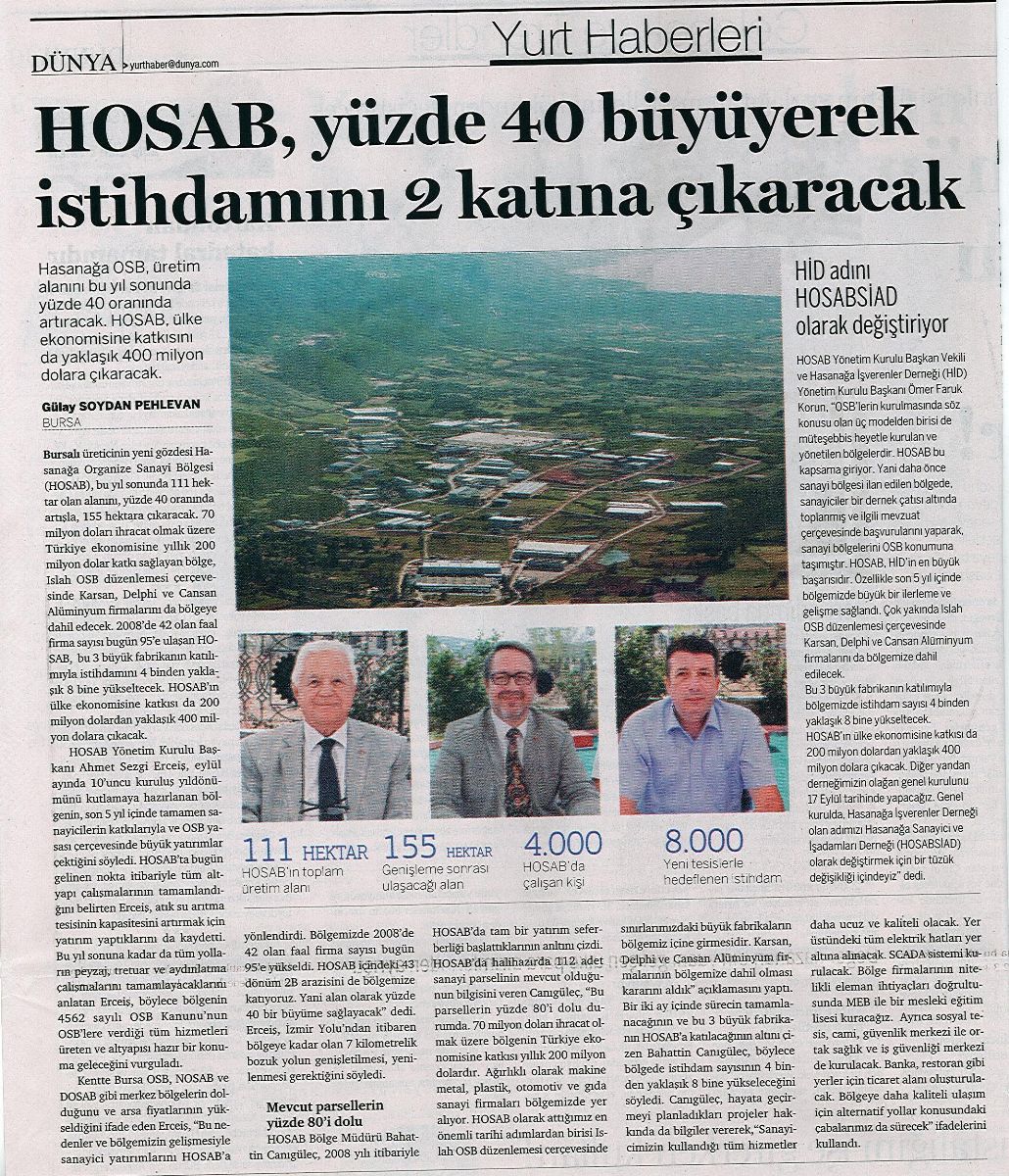 Hosab, Yüzde 40 Büyüyerek İstihdamın 2 Katına Çıkacak