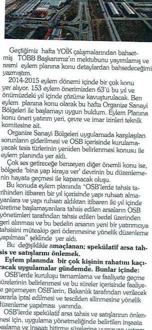 OSB`lerde üretime geçmeyen yerlerin geri alımı..