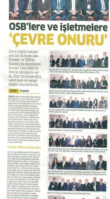 OSB`lere ve İşletmelere ``Çevre Onuru``