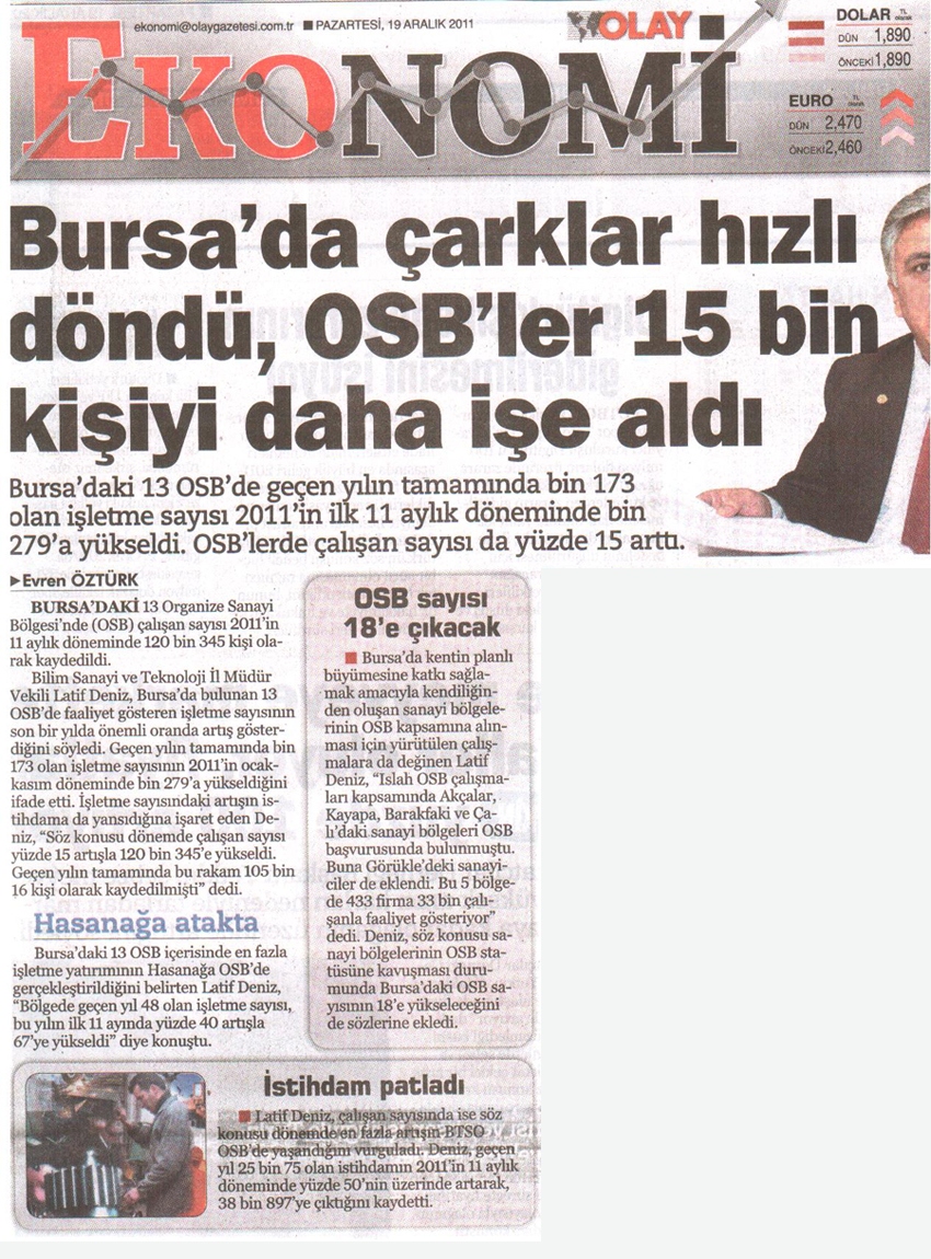 Olay Ekonomi   Bursa`da çarklar hızlı döndü, OSB`ler 15 bin kişiyi daha işe aldı.