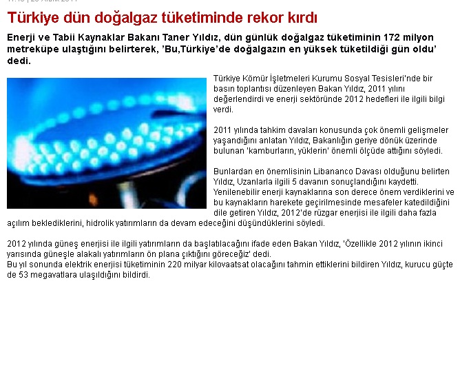 Türkiye dün doğalgaz tüketiminde rekor kırdı