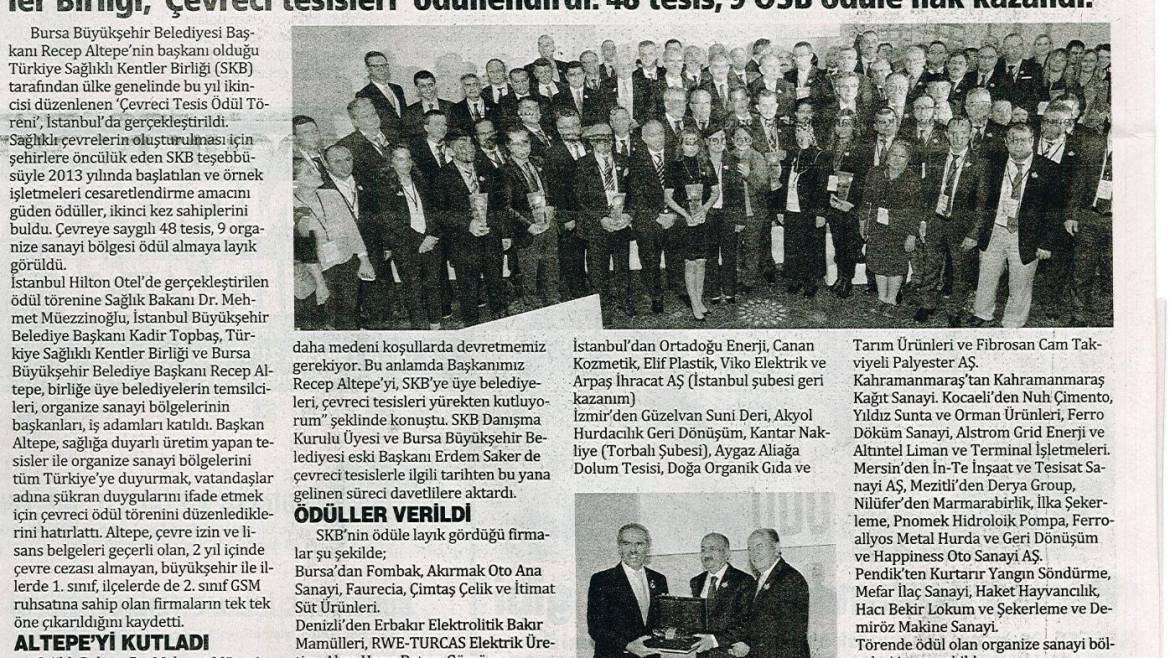 Çevreci Tesislere Ödül